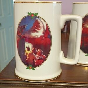 4 Holiday Santa Ceramic Coffee Mugs White